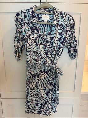 Lilly Pulitzer Navy and Aqua Leaf-Print Wrap Romper
